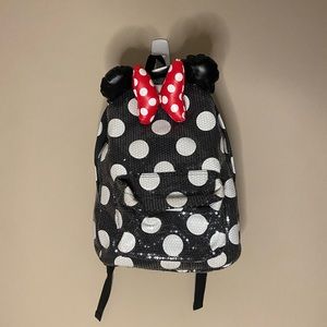 Disney Parks Sequin Backpack Large Minnie Mouse Bow Used Authentic Polka Dots